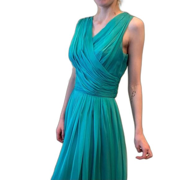 Vintage60s Prom dress Poie de Soie Biltmore Hotel Couture Santa Barbara Aqua M - Picture 3 of 13